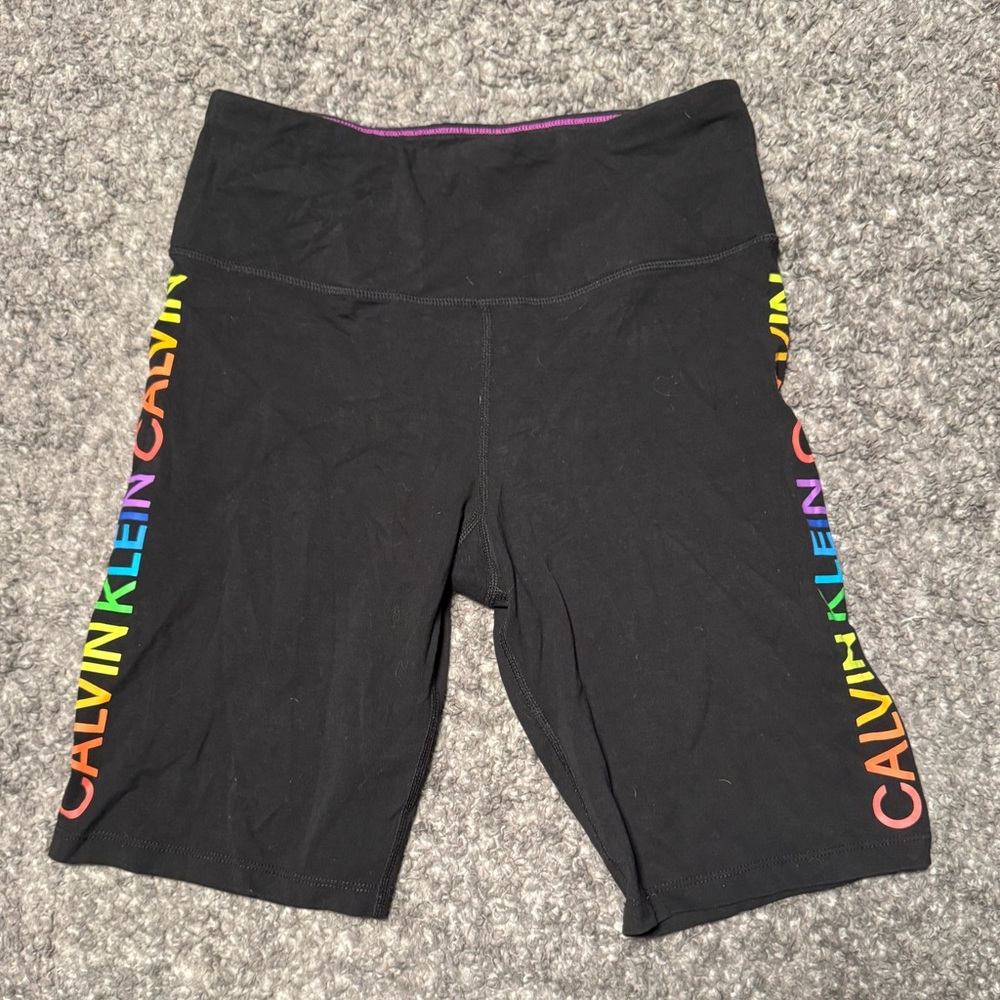 Calvin Klein Women's Black Bike Shorts with Colorful Lettering